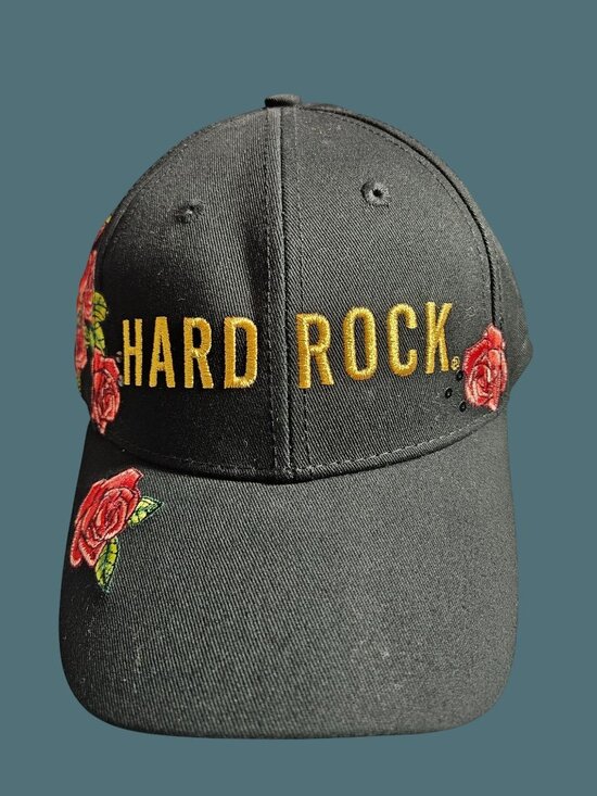 Hard Rock Accessories - Hard Rock Washington D.C Embroidered Floral Rose Black Adjustable Cotton Cap/Hat